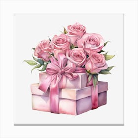 Pink Roses In A Gift Box 5 Canvas Print