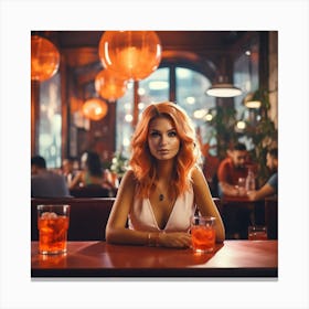 Beautiful Woman In A Bar Canvas Print