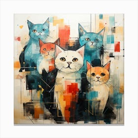 Cats families, attractive watercolors Canvas Print
