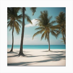 A Serene Beach With Turquoise Waters, Palm Trees, And White Sand Canvas Print