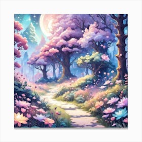 A Fantasy Forest With Twinkling Stars In Pastel Tone Square Composition 427 Canvas Print