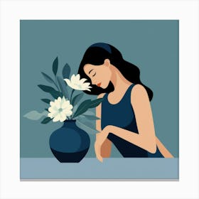 Woman Smelling Flowers Canvas Print