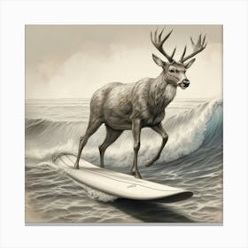 Deer On Surfboard 2 Canvas Print