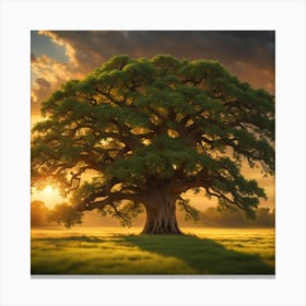 Oak Tree At Sunset Canvas Print