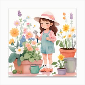 Little Girl In The Garden Canvas Print