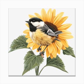 Chickadee On Sunflower Canvas Print
