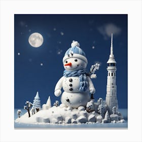 Snowman In The Snow Canvas Print