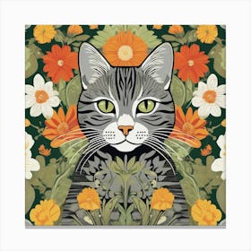 william morris Cat With Flowers 5 Canvas Print