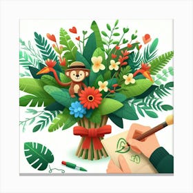 Jungle Bouquet, Vector art 3 Canvas Print