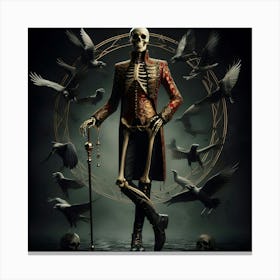 Skeleton With Birds Canvas Print