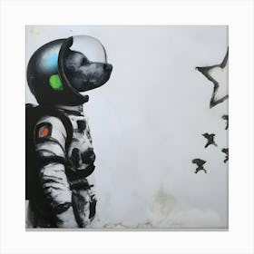 Banksy Style Astronaut Dog Looking To The Stars Canvas Print