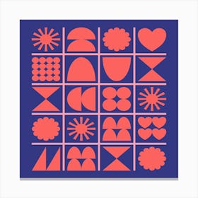 Shapes Grid In Blue And Orange Square Canvas Print