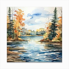 Fall Season Landscape Capturing The Transition From Summer To Autumn With A Calm Cloudy Weather Wa Canvas Print