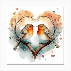 Two Birds In A Heart Canvas Print