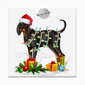 Funny Black And Tan Coonhound Dog Christmas Lights Santa Canvas Print