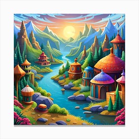 Fairytale Village In The Mountains Canvas Print