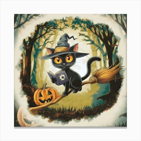 Witch On A Broom Canvas Print