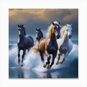 Horses Running In The Ocean Canvas Print