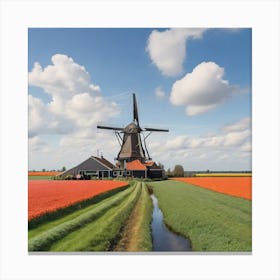 Windmill In The Field Canvas Print