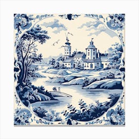 Lake District England Delft Tile Illustration 2 Canvas Print