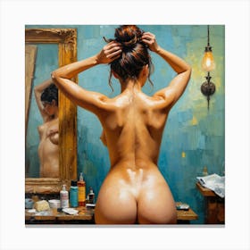 Woman In A Bathroom Canvas Print