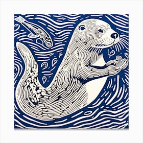 Otter Print Linocut Canvas Print