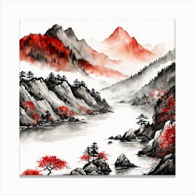 Chinese Landscape Mountains Ink Painting (18) 2 Canvas Print