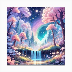 A Fantasy Forest With Twinkling Stars In Pastel Tone Square Composition 76 Canvas Print