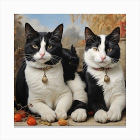 Two Balck And White Cats Canvas Print