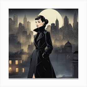 Audrey Hepburn night city Canvas Print