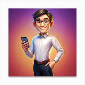 Smiling Man With Smartphone Canvas Print