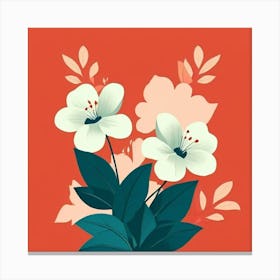 Flowers On A Red Background Canvas Print