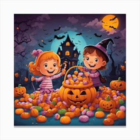 Halloween Children With Pumpkins 1 Canvas Print