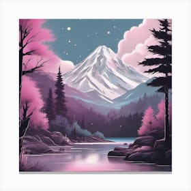 Pink Mountain Landscape Painting Canvas Print