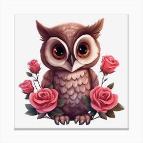 Owl With Roses 1 Canvas Print