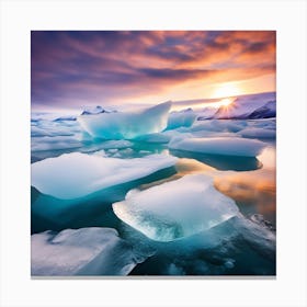 Icebergs At Sunset 39 Canvas Print