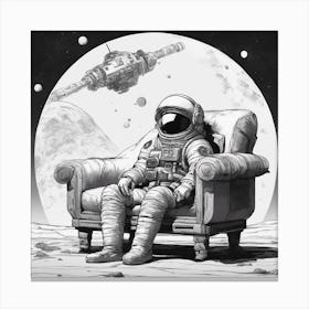 A Sofa In Cosmonaut Suit Wandering In Space 2 Canvas Print