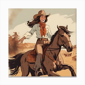 Cowgirl On Horse Vintage Poster 28 Canvas Print