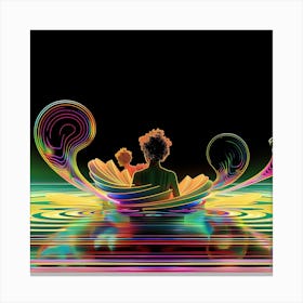 Multicolored, Boy in a boat, psychedelic, relaxing, artwork print, "Portal Holiday" Canvas Print