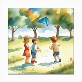 Children Flying Kites Canvas Print