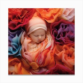 Baby In A Bouquet Of Flowers Canvas Print