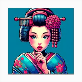 Young Stunned Comic Geisha Color Illustration Canvas Print