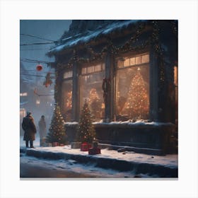 Christmas Decorated Home Outside Sharp Focus Emitting Diodes Smoke Artillery Sparks Racks Sys (1) Canvas Print