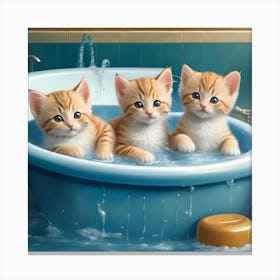 Three Kittens In The Bath Canvas Print