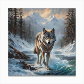 Wolf By The River Canvas Print