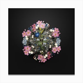 Vintage Greater Periwinkle Flower Wreath on Wrought Iron Black Canvas Print