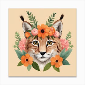 Floral Baby Lynx Nursery Illustration (3) Canvas Print