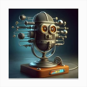 A Vintage Microphone Robot, Digital Art Canvas Print