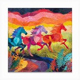 Horses Charging Through The Field Rainbow 1 Canvas Print