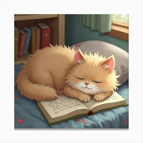 A Gentle Ragdoll Cat Napping Next To A Child’S Bed With A Storybook 1 Canvas Print